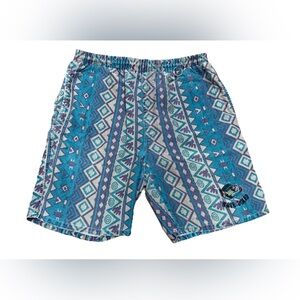 Vintage 90s Wave Board Aztec Print Shorts Drawstring Unisex Size Medium USA